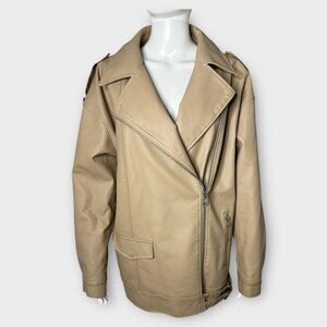Missguided Moto Jacket Women’s XS Oversized Tan Faux Leather Biker Chic